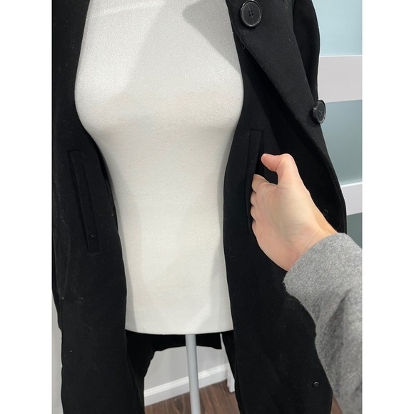 Club Monaco Italian Wool Leather Trim Collar Sleeve Coat Black M Medium - Picture 6 of 10